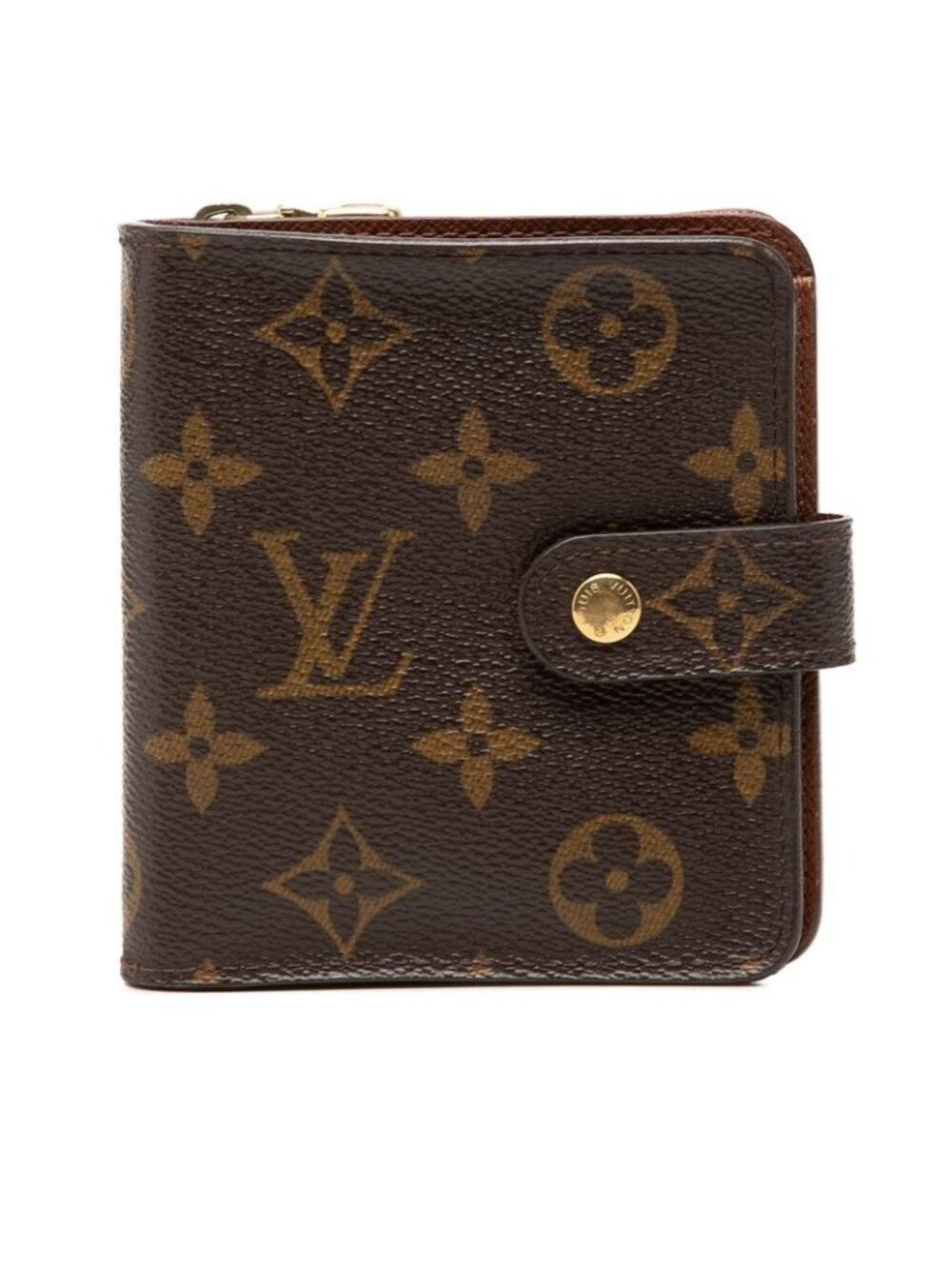 Louis Vuitton Monogram Compact Zip Wallet Bifold Brown Leather